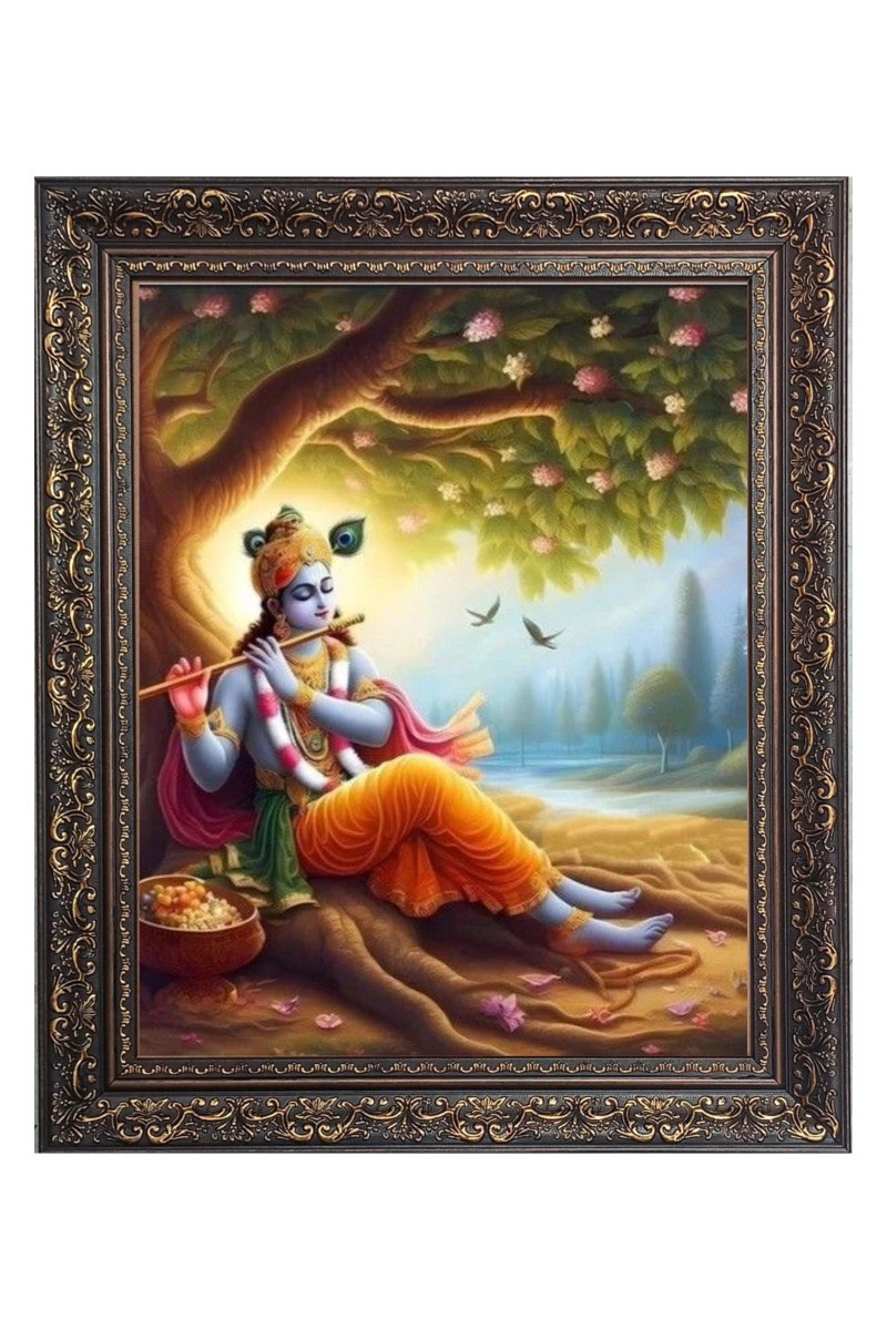 Sri Krishna with flute Big Photo Frame - 10x14 Inches for Home ,Temple &  Office Decoration