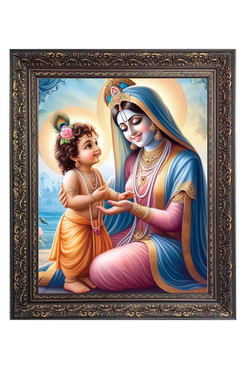 Ma Yoshada with baby Krishna Big Photo Frame - 10x14 Inches for Home ,Temple &  Office Decoration