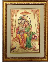 Sri Radha & Sri Krishna Golden Photo 11.5x15.5 Inches Perfect for Home, Office & Temple Decoration
