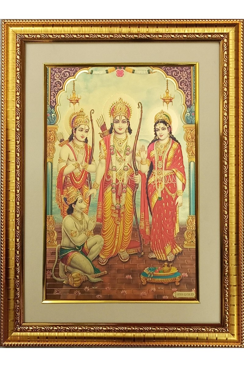 Sri Ram Darbar Golden Photo 11.5x15.5 Inches Perfect for Home, Office & Temple Decoration