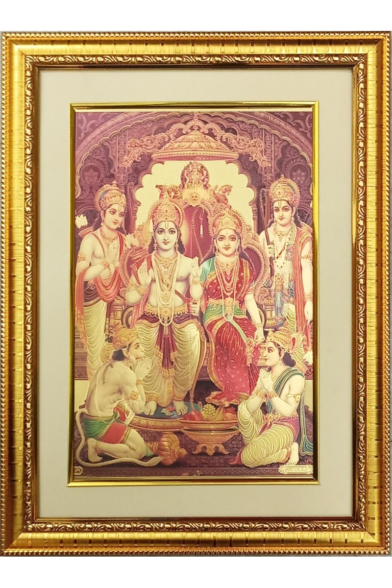 Sri Ram Darbar Golden Photo 11.5x15.5 Inches Perfect for Home, Office & Temple Decoration