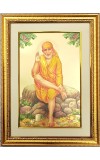 Sai Baba Golden Photo 11.5x15.5 Inches Perfect for Home, Office & Temple Decoration