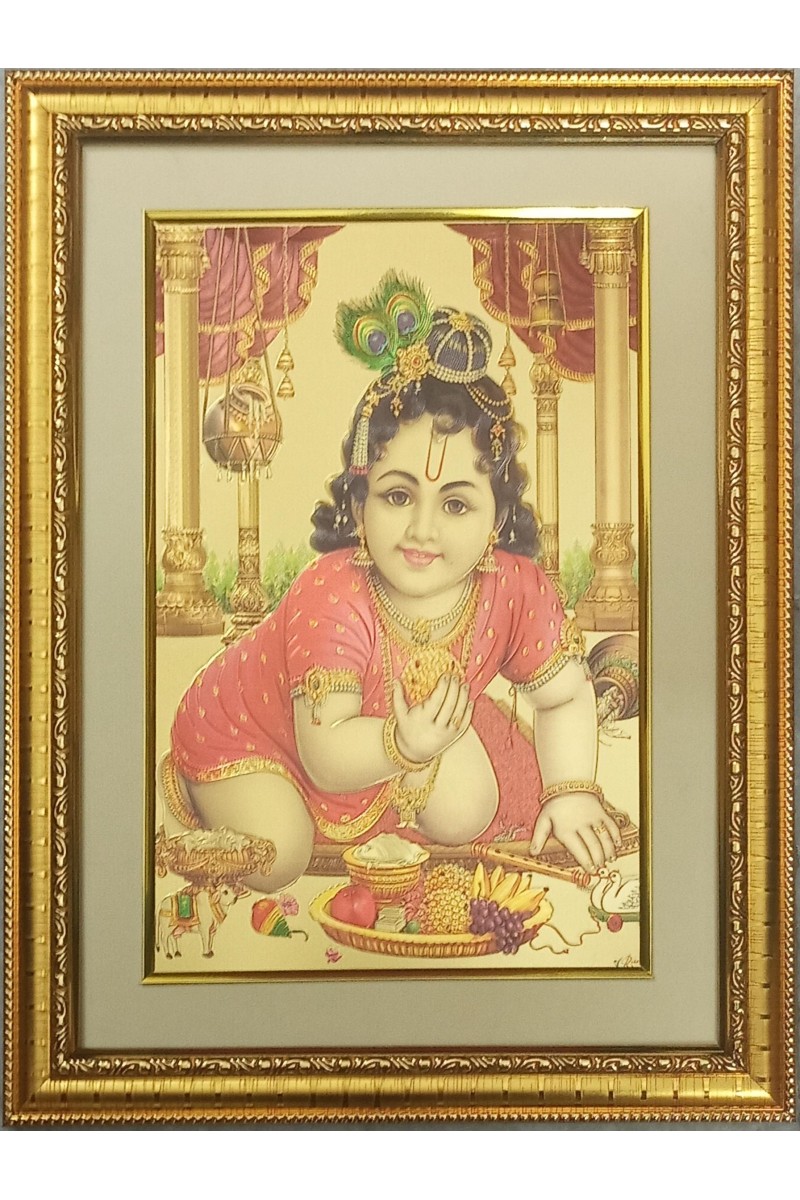 Bal Gopal Golden Photo 11.5x15.5 Inches Perfect for Home, Office & Temple Decoration
