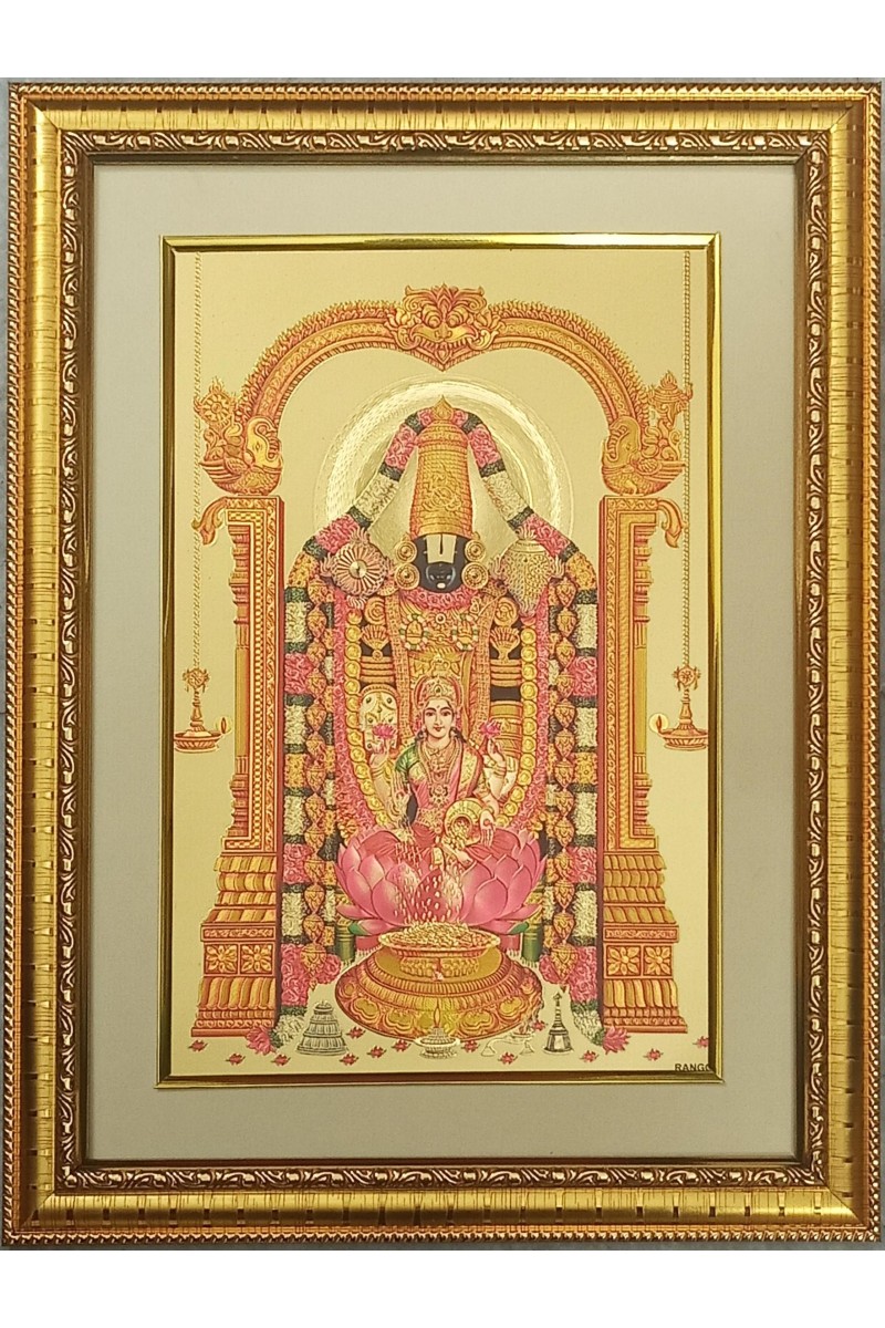 God Tirupati Golden Photo 11.5x15.5 Inches Perfect for Home, Office & Temple Decoration