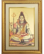 Lord Shiv Golden Photo 11.5x15.5 Inches Perfect for Home, Office & Temple Decoration