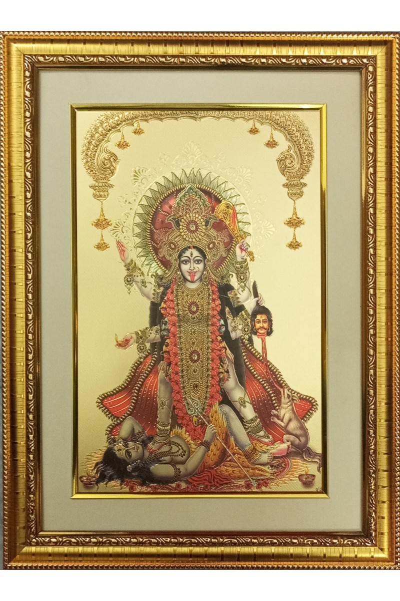 Maa kaali Golden Photo 11.5x15.5 Inches Perfect for Home, Office & Temple Decoration