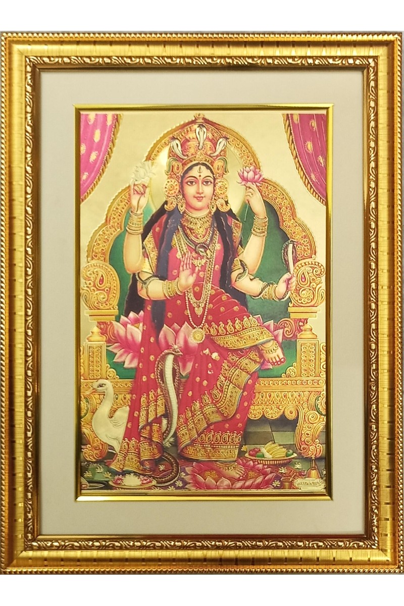 Devi Manasa Golden Photo 11.5x15.5 Inches Perfect for Home, Office & Temple Decoration
