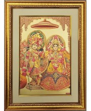 Sri Radha And Sri Krishna Golden Photo 11.5x15.5 Inches Perfect for Home, Office & Temple Decoration