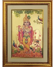 Sri Krishna Golden Photo 11.5x15.5 Inches Perfect for Home, Office & Temple Decoration