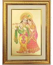 Sri Radha And Sri Krishna Golden Photo 11.5x15.5 Inches Perfect for Home, Office & Temple Decoration