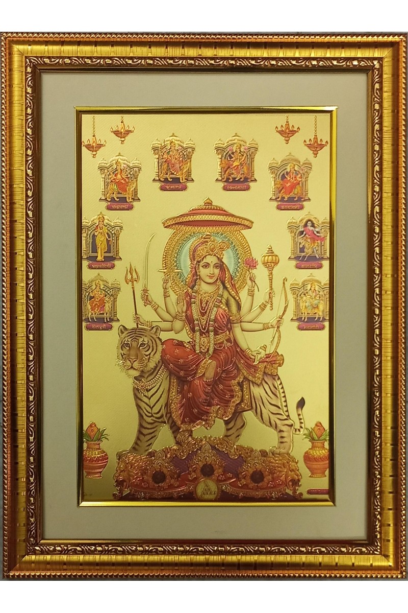 Nav Durga Golden Photo 11.5x15.5 Inches Perfect for Home, Office & Temple Decoration