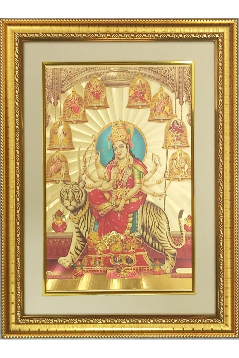 Navdurga Golden Photo 11.5x15.5 Inches Perfect for Home, Office & Temple Decoration
