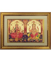 Maa Laxmi and Lord Ganesh Golden Photo 11.5x15.5 Inches Perfect for Home, Office & Temple Decoration