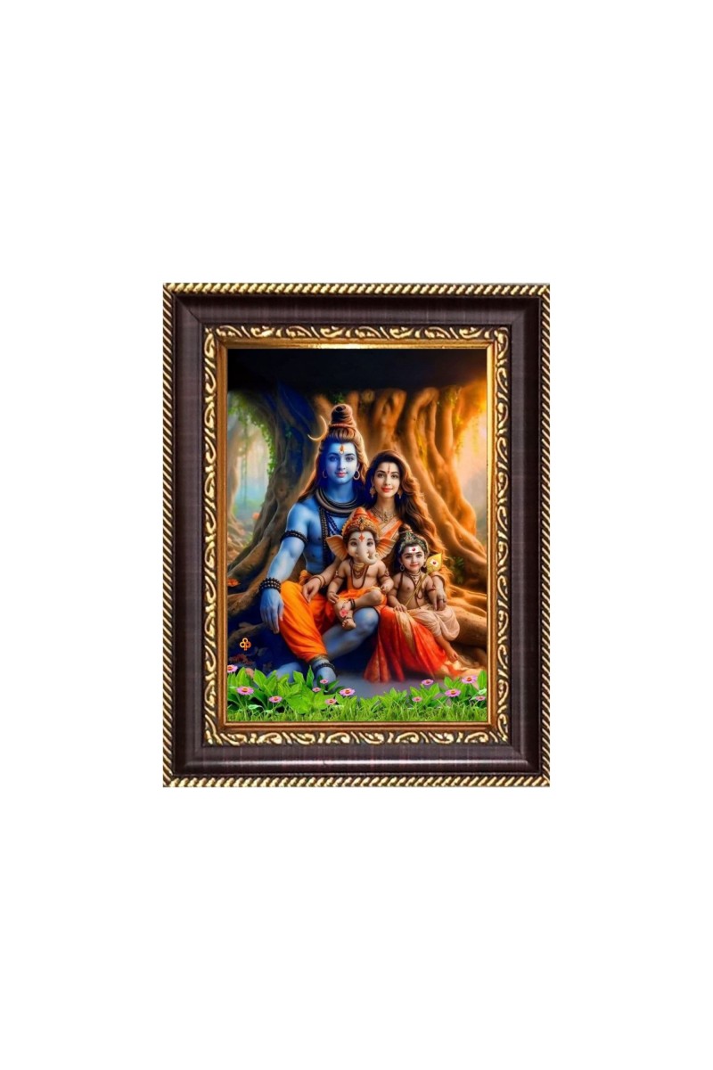 Sri Mahadev, Maa Parbati, Sri Ganesh & Sri Kartik Digital Print Photo 6.7x8.7 inches  (I24) - Vibrant Religious Wall Art for Home or Office Decor.