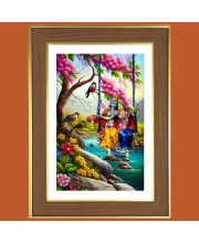 Radha Krishna Photo Frame  10x14 Inches-Brown Wooden Frame for Home , Office & Temple Decoration and Gifting
