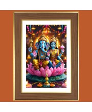 Lord Ganesha Lakshmi Photo Frame  10x14 Inches-Brown Wooden Frame for Home , Office & Temple Decoration and Gifting