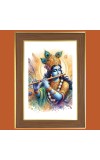 Lord Sri Krishna With Flute Photo Frame  10x14 Inches-Brown Wooden Frame for Home , Office & Temple Decoration and Gifting