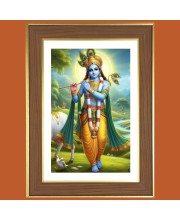 Lord Krishna Photo Frame  10x14 Inches-Brown Wooden Frame for Home , Office & Temple Decoration and Gifting