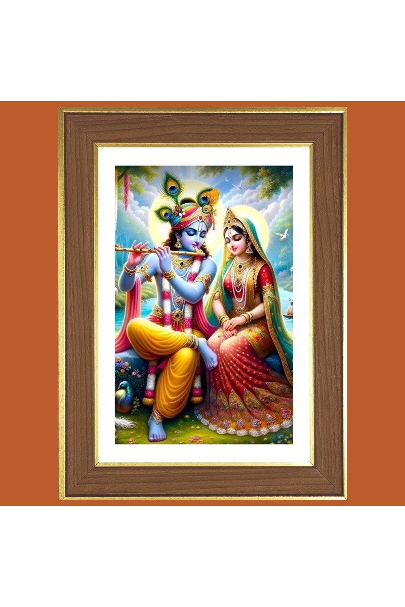 Lord Krishna and Radha Photo Frame  10x14 Inches-Brown Wooden Frame for Home , Office & Temple Decoration and Gifting