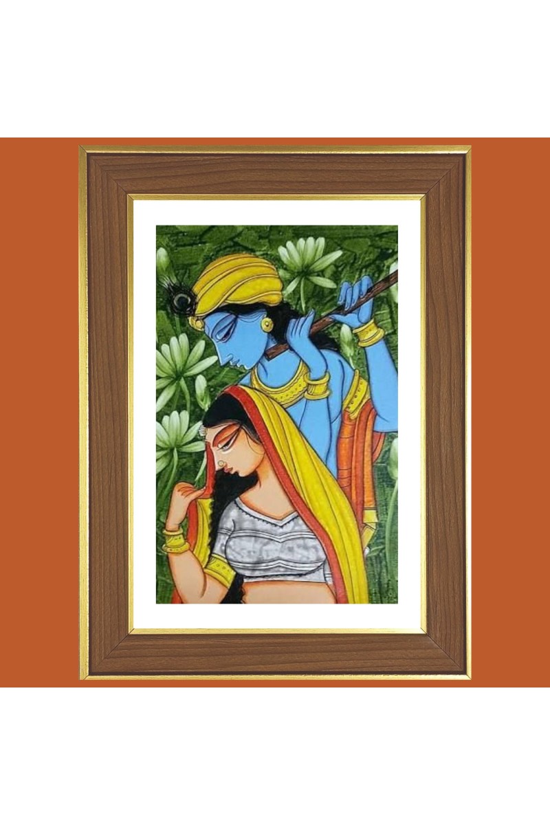 Radha Krishna Painting Photo Frame  10x14 Inches-Brown Wooden Frame for Home , Office & Temple Decoration and Gifting