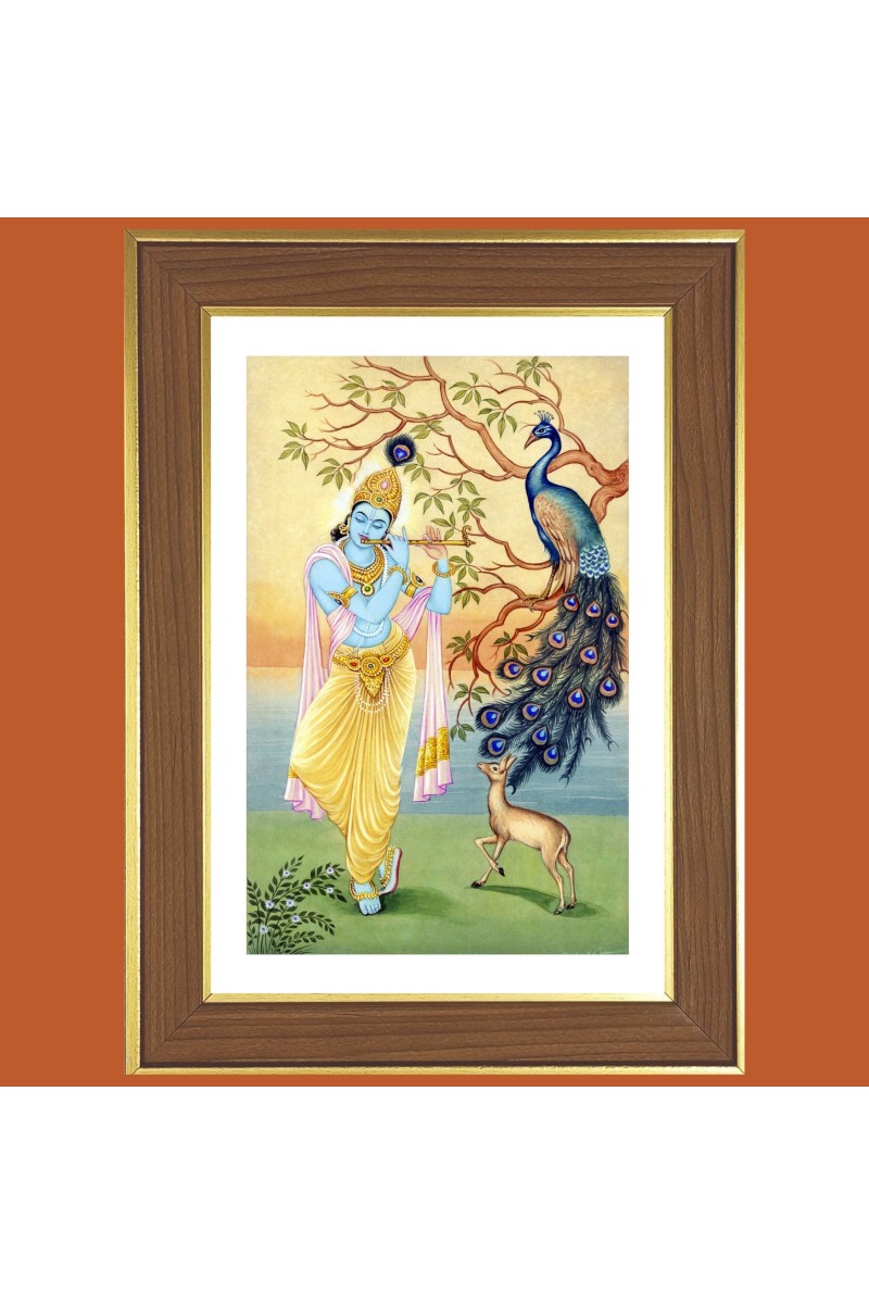 God Sri Krishna Photo Frame  10x14 Inches-Brown Wooden Frame for Home , Office & Temple Decoration and Gifting