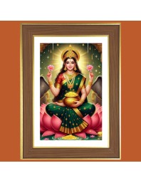Goddess laxmi Photo Frame  10x14 Inches-Brown Wooden Frame for Home , Office & Temple Decoration and Gifting