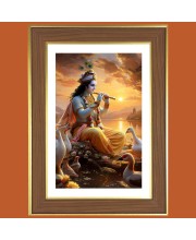 Lord Shri Krishna Photo Frame  10x14 Inches-Brown Wooden Frame for Home , Office & Temple Decoration and Gifting