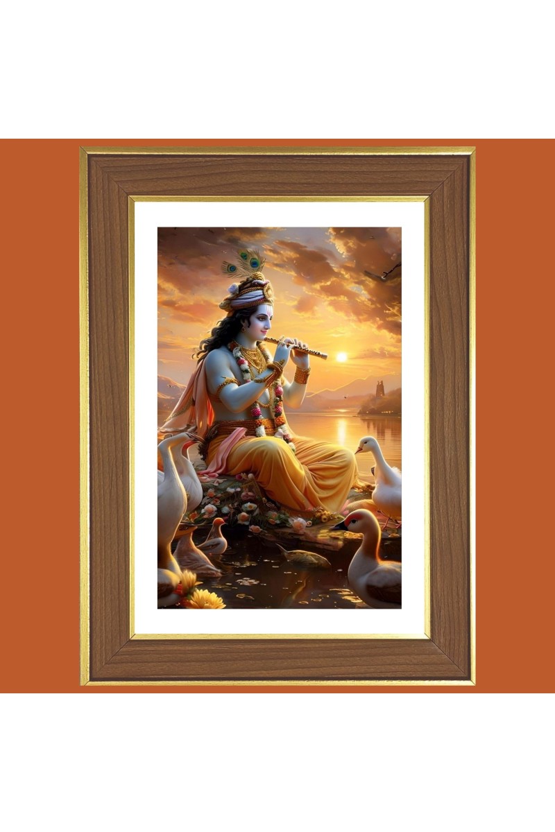 Lord Shri Krishna Photo Frame  10x14 Inches-Brown Wooden Frame for Home , Office & Temple Decoration and Gifting