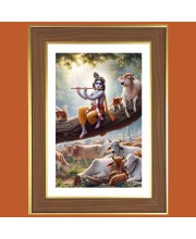 Lord Krishna with Murali Photo Frame  10x14 Inches-Brown Wooden Frame for Home , Office & Temple Decoration and Gifting
