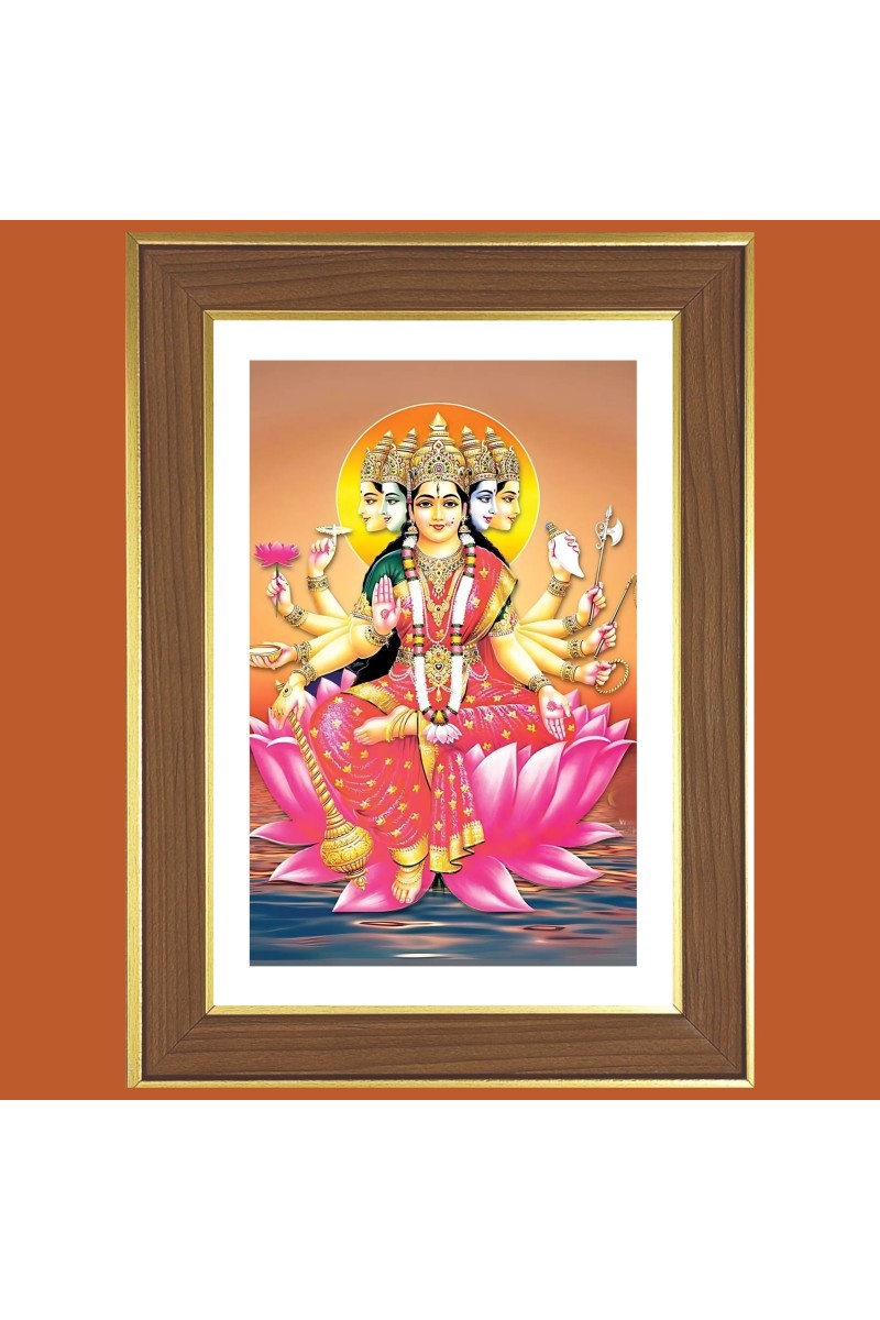 Goddess Gayathri Devi  Photo Frame  10x14 Inches-Brown Wooden Frame for Home , Office & Temple Decoration and Gifting