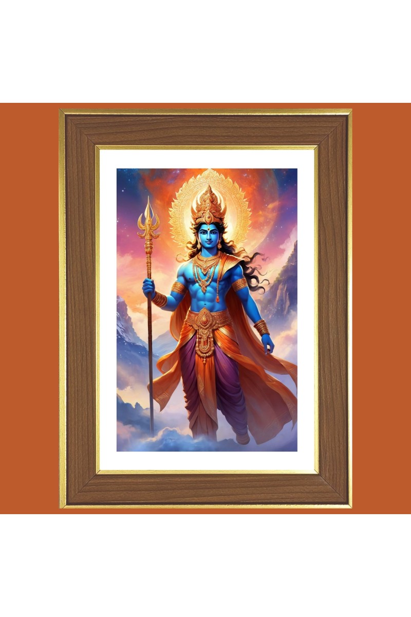 god Indra Photo Frame  10x14 Inches-Brown Wooden Frame for Home , Office & Temple Decoration and Gifting