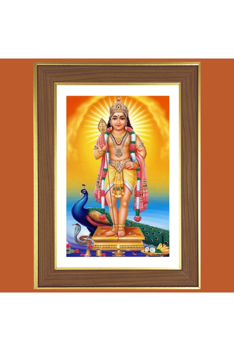 Lord Kartikeya Photo Frame  10x14 Inches-Brown Wooden Frame for Home , Office & Temple Decoration and Gifting