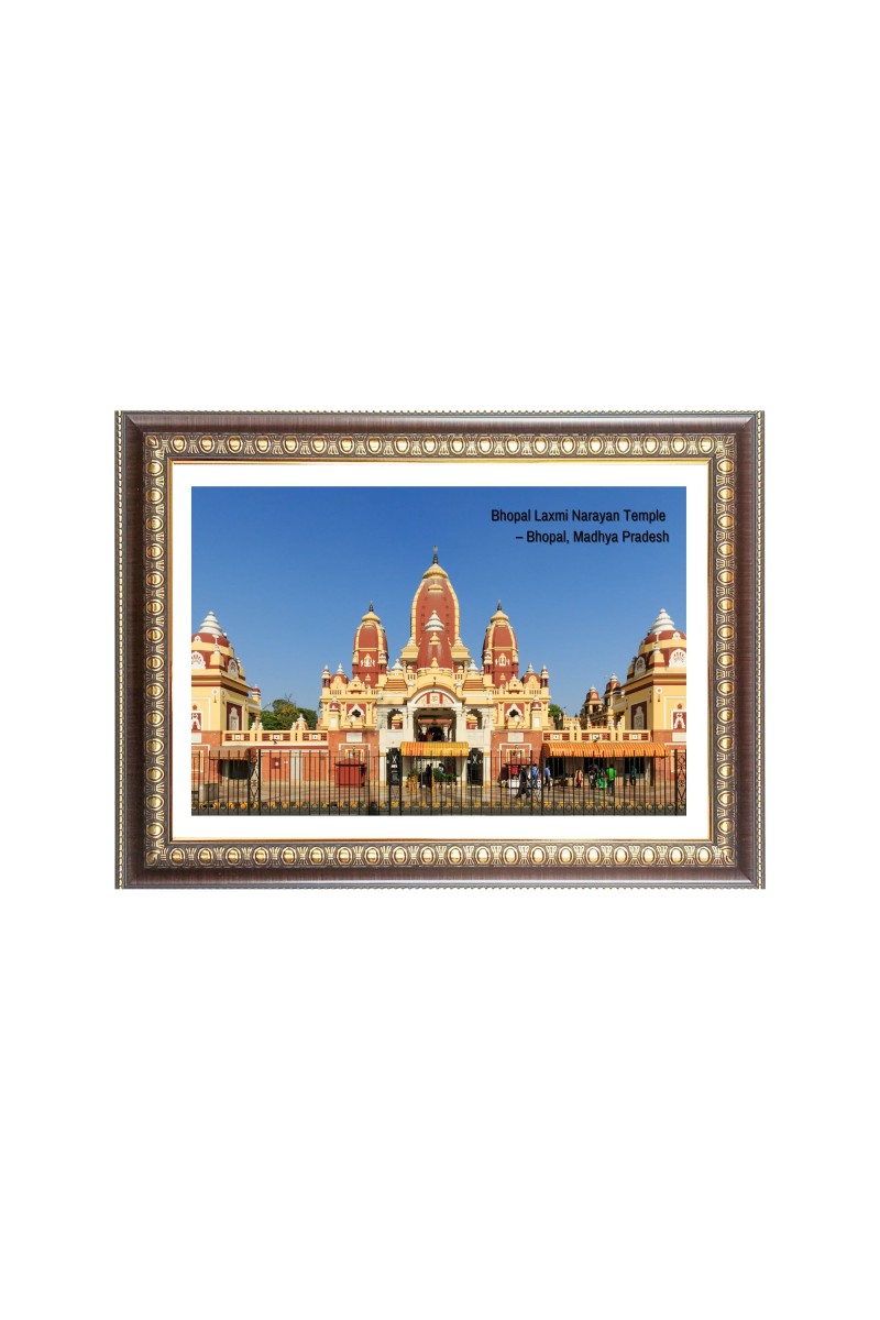 Bhopal Laxmi Narayan Temple Photo - Brown Color Frame, 10x14 Inch | Premium Quality Print |  Perfect for Home and Office Wall Decoration