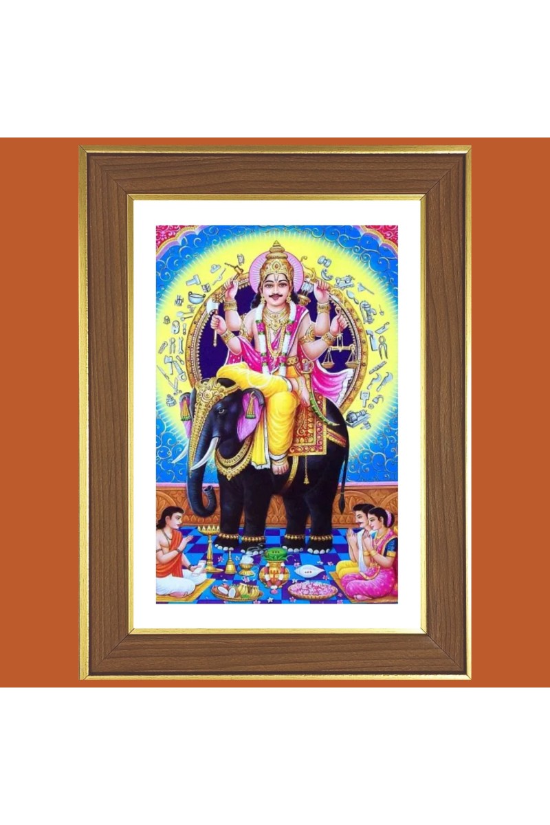 Lord Vishwakarma Photo Frame  10x14 Inches-Brown Wooden Frame for Home , Office & Temple Decoration and Gifting