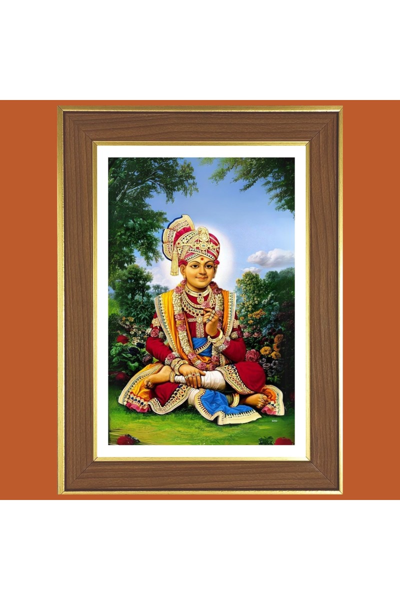 Swaminarayan Photo Frame  10x14 Inches-Brown Wooden Frame for Home , Office & Temple Decoration and Gifting