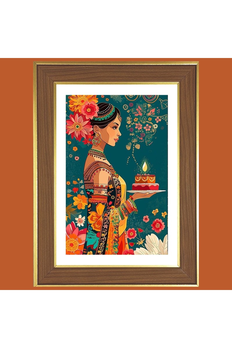 Colorful Modern Art Photo Frame  10x14 Inches-Brown Wooden Frame for Home , Office & Temple Decoration and Gifting