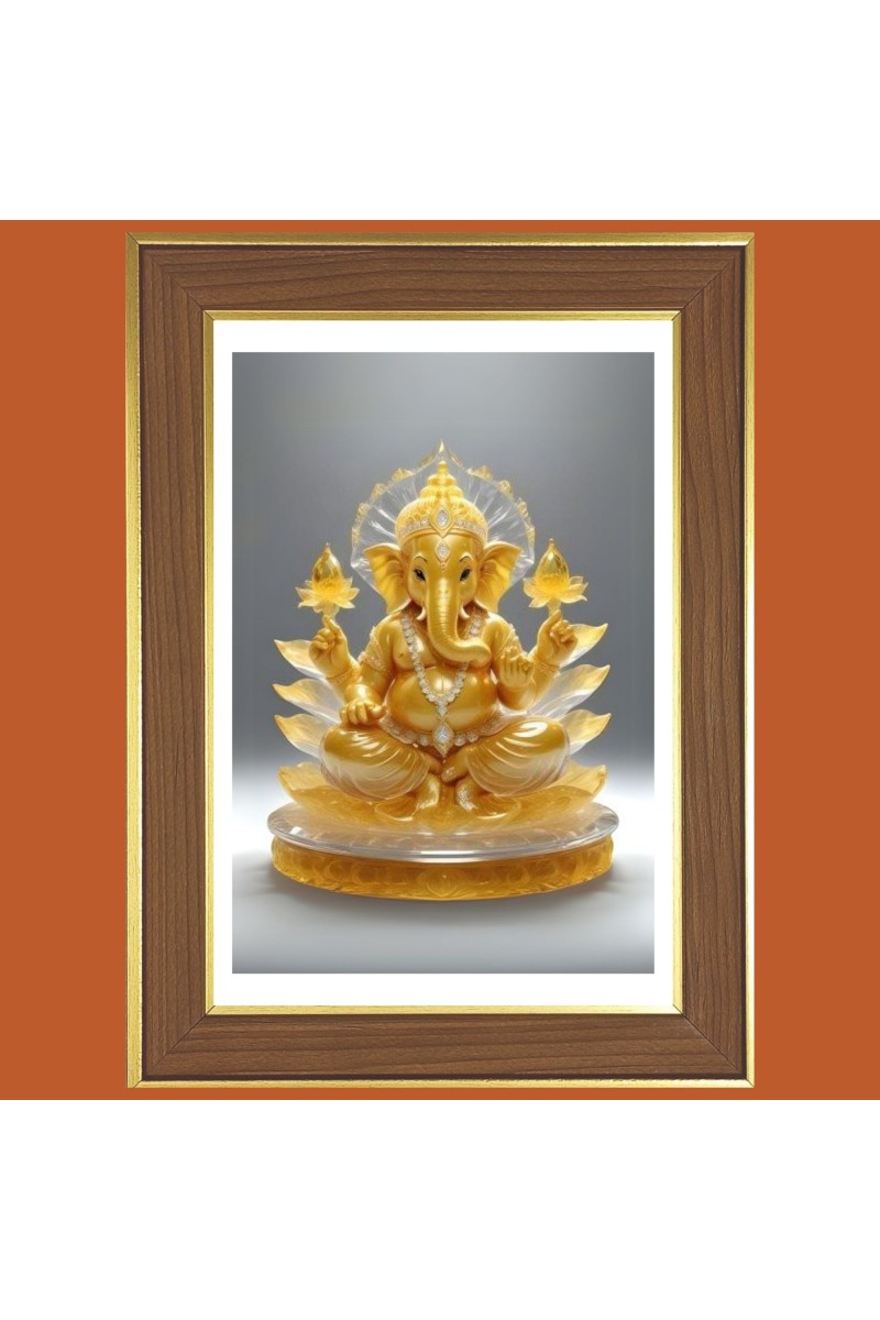 Lord Ganesha Photo Frame  10x14 Inches-Brown Wooden Frame for Home , Office & Temple Decoration and Gifting