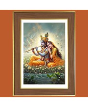 Radha krishna with flute Photo Frame  10x14 Inches-Brown Wooden Frame for Home , Office & Temple Decoration and Gifting