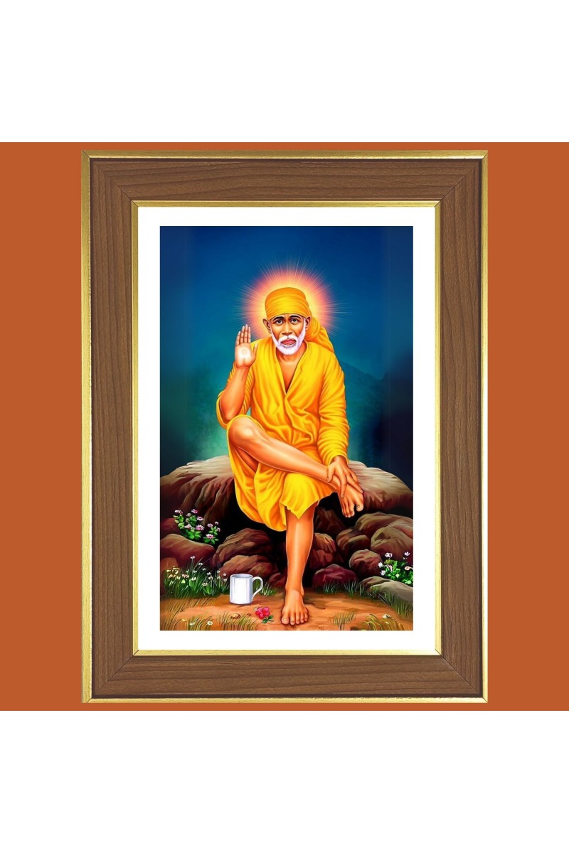 Lord Sai Baba Photo Frame  10x14 Inches-Brown Wooden Frame for Home , Office & Temple Decoration and Gifting