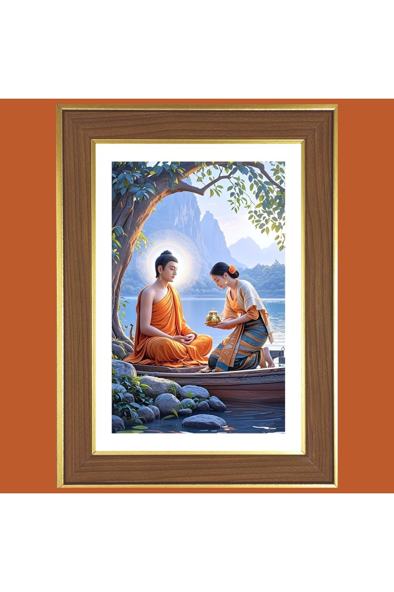 Buddha Teachings Photo Frame  10x14 Inches-Brown Wooden Frame for Home , Office & Temple Decoration and Gifting