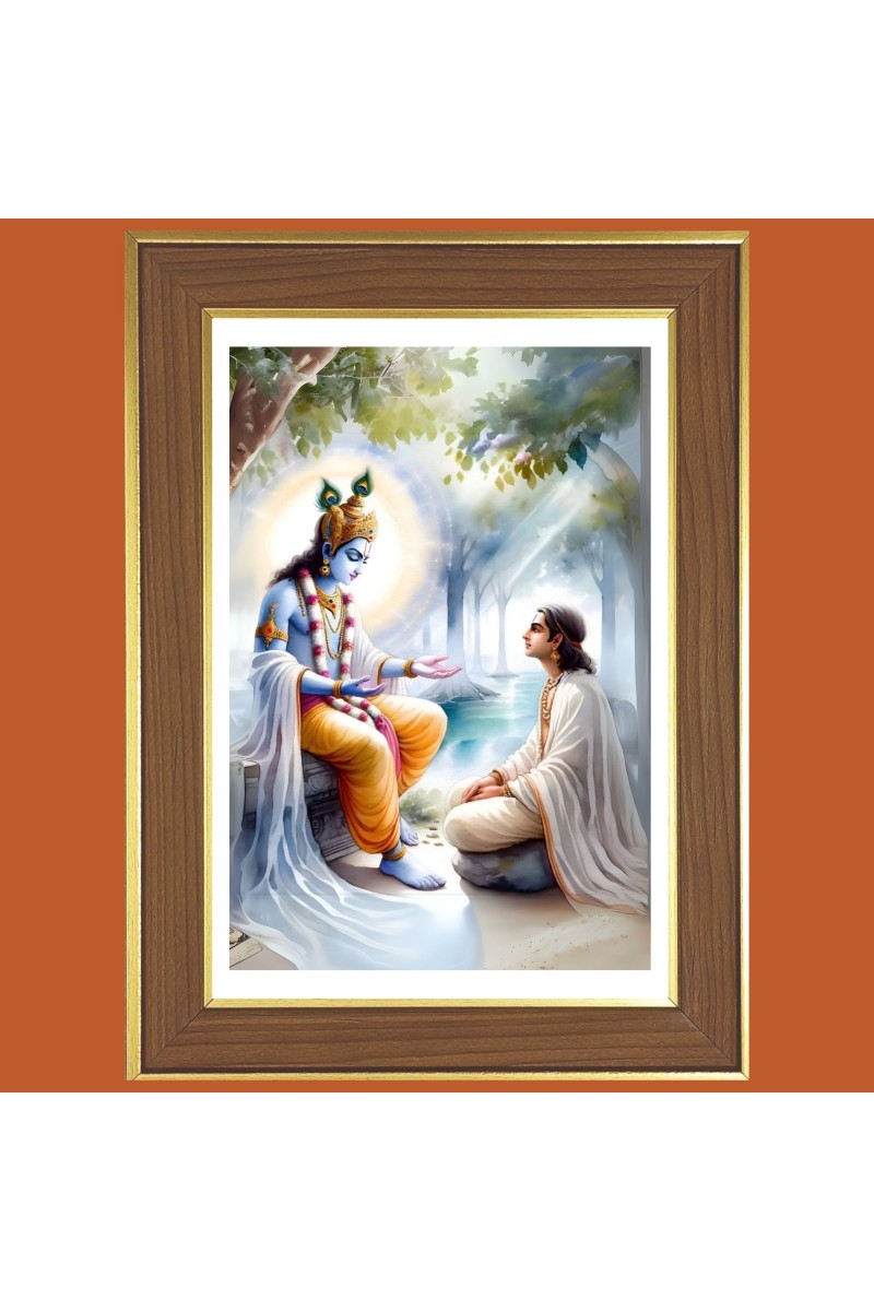 Sri krishna and Arjun Photo Frame  10x14 Inches-Brown Wooden Frame for Home , Office & Temple Decoration and Gifting
