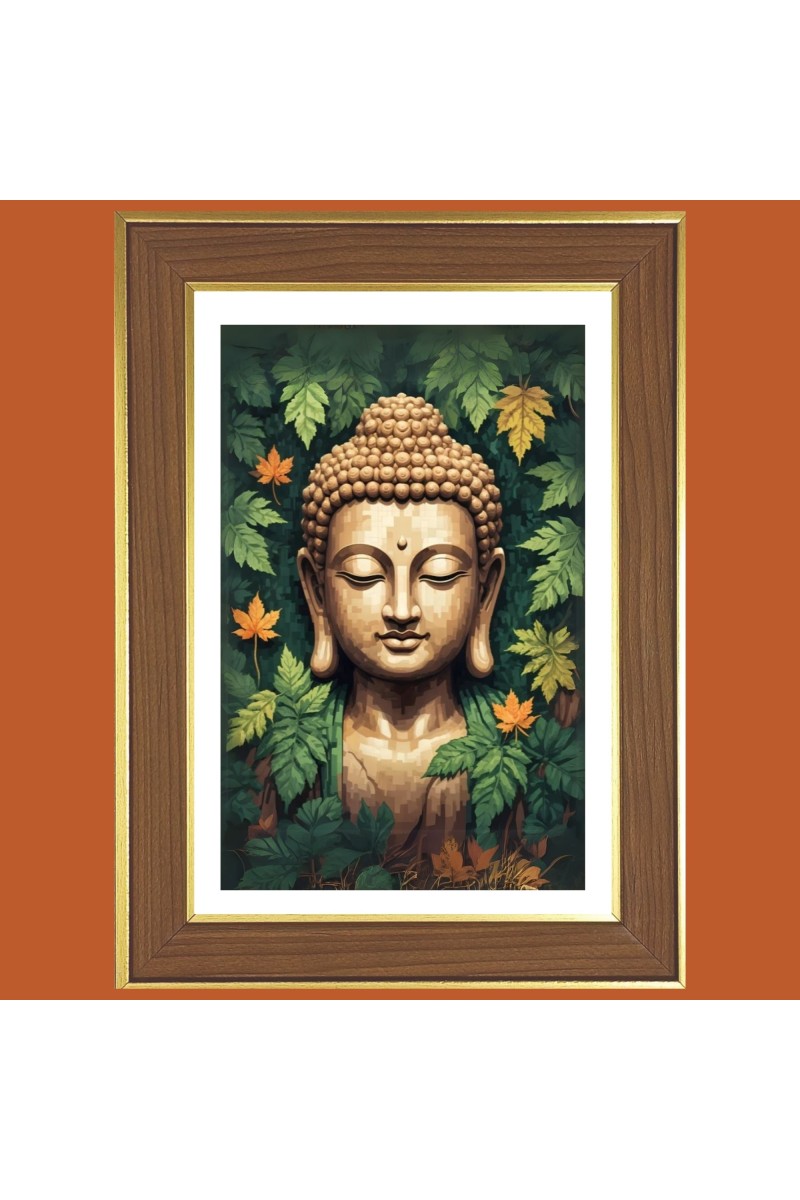 Blissful Buddha Photo Frame  10x14 Inches-Brown Wooden Frame for Home , Office & Temple Decoration and Gifting