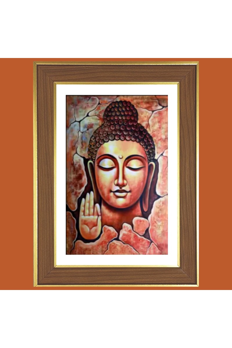 Peaceful Buddha  Photo Frame  10x14 Inches-Brown Wooden Frame for Home , Office & Temple Decoration and Gifting