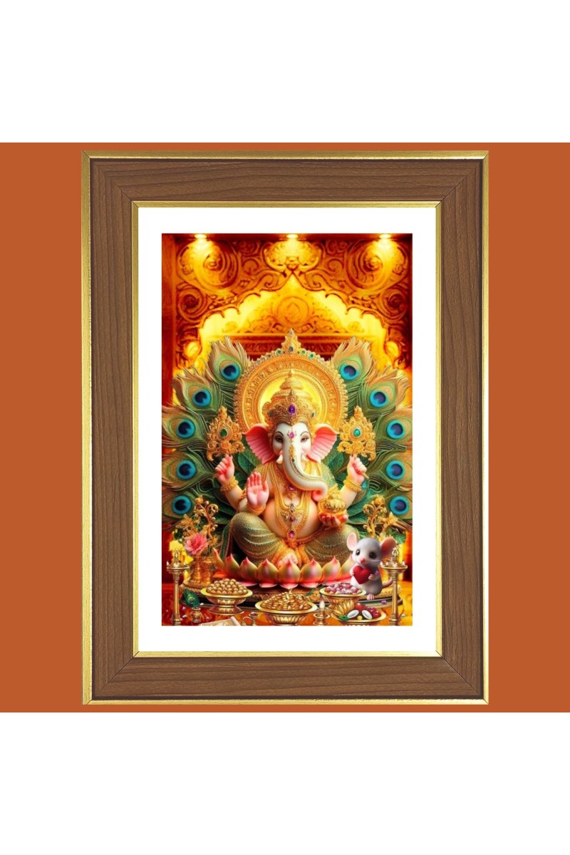 Ganapathi Bappa Photo Frame  10x14 Inches-Brown Wooden Frame for Home , Office & Temple Decoration and Gifting