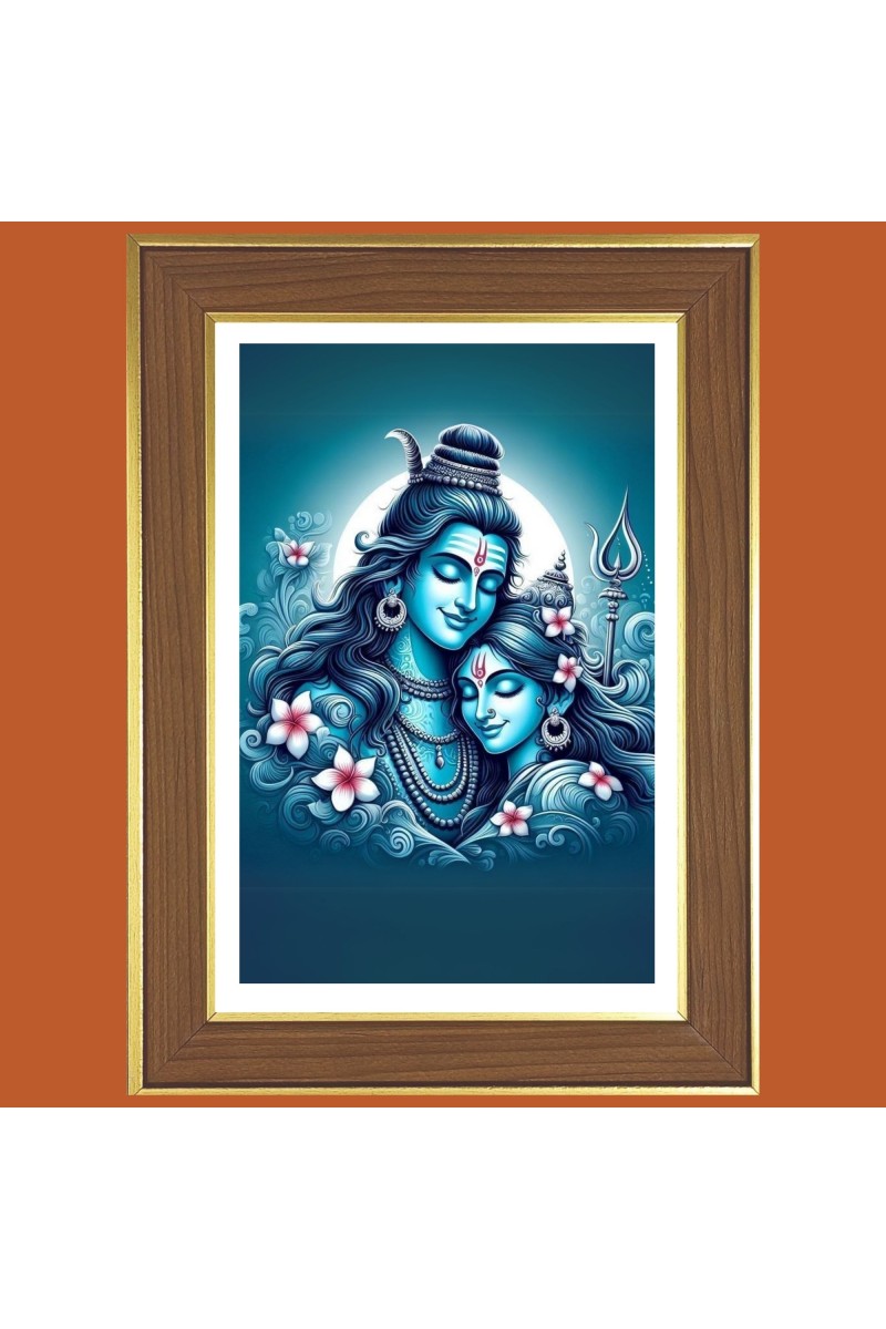 Lord shiva and Parvathi Photo Frame  10x14 Inches-Brown Wooden Frame for Home , Office & Temple Decoration and Gifting