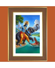 Elephant saves the Lord Krishna Photo Frame  10x14 Inches-Brown Wooden Frame for Home , Office & Temple Decoration and Gifting