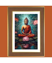 Serene Buddha Photo Frame  10x14 Inches-Brown Wooden Frame for Home , Office & Temple Decoration and Gifting