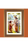 Lord Krishna Blesses His Devotees Photo Frame  10x14 Inches-Brown Wooden Frame for Home , Office & Temple Decoration and Gifting
