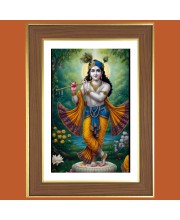 God Sri Krishna Murali Photo Frame  10x14 Inches-Brown Wooden Frame for Home , Office & Temple Decoration and Gifting