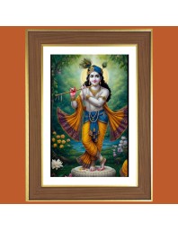 God Sri Krishna Murali Photo Frame  10x14 Inches-Brown Wooden Frame for Home , Office & Temple Decoration and Gifting